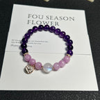 Purple Crystal Beaded Bracelet with Gold Charm