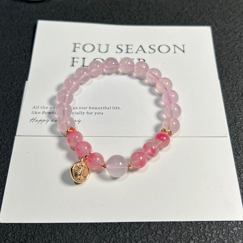 Pink Crystal Beaded Bracelet with Gold Charm