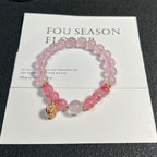 Pink Crystal Beaded Bracelet with Gold Charm