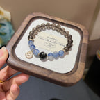 Black Crystal Beaded Bracelet with Gold Charm