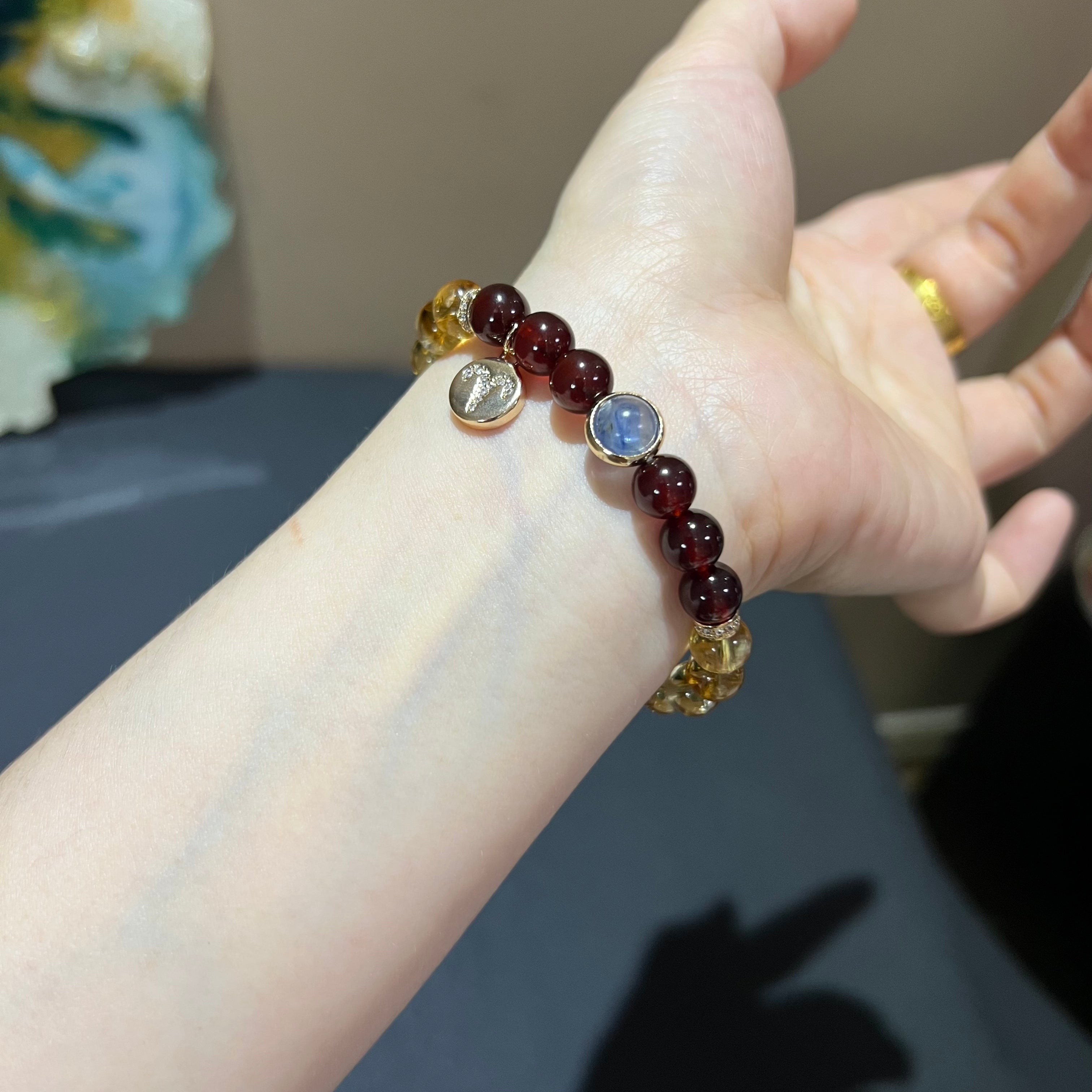 Black Crystal Beaded Bracelet with Gold Charm