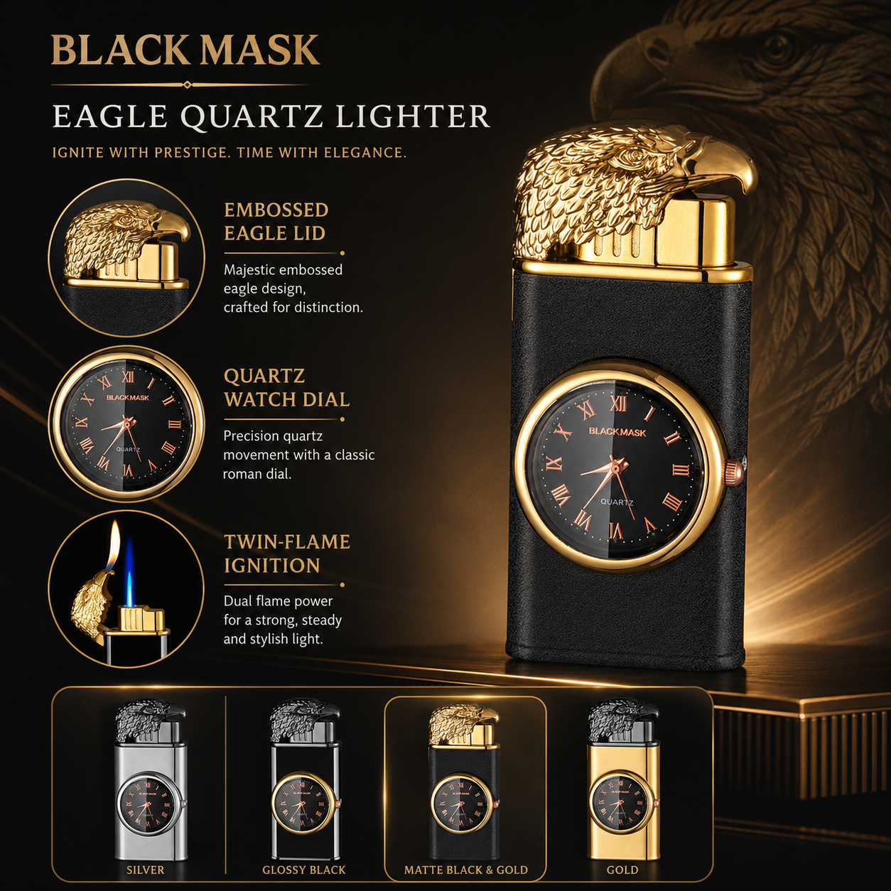 Face Clock Dial Dual Flame Fuel Lighter