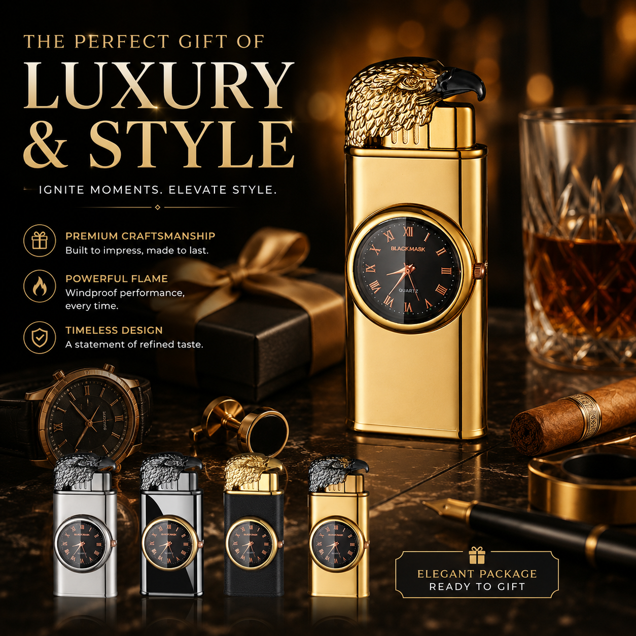Face Clock Dial Dual Flame Fuel Lighter