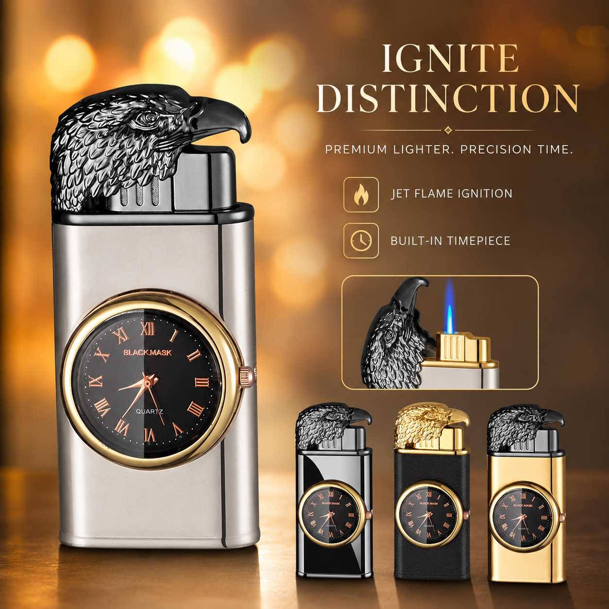 Face Clock Dial Dual Flame Fuel Lighter