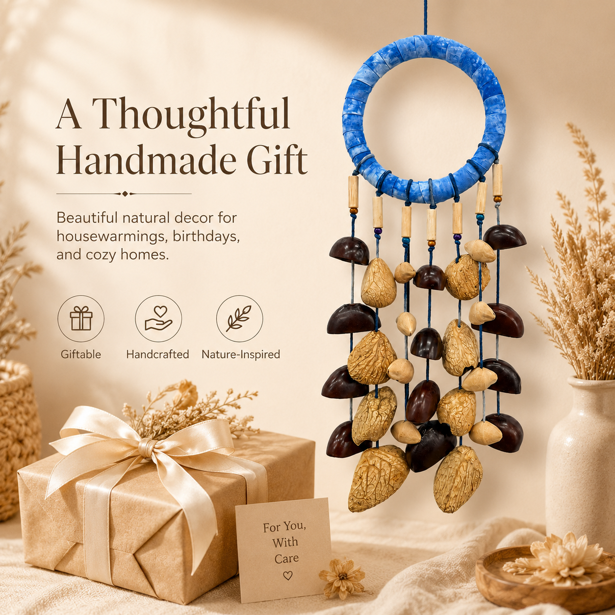 Round Hanging Wind Chimes Nut Shell Rattle