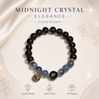 Black Crystal Beaded Bracelet with Gold Charm