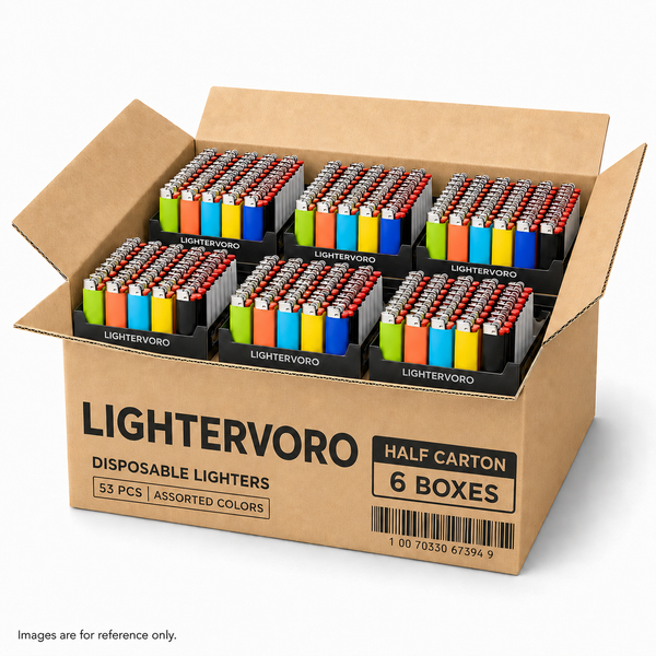 LIGHTERVORO J6 disposable lighters 6-box bulk case with assorted colors